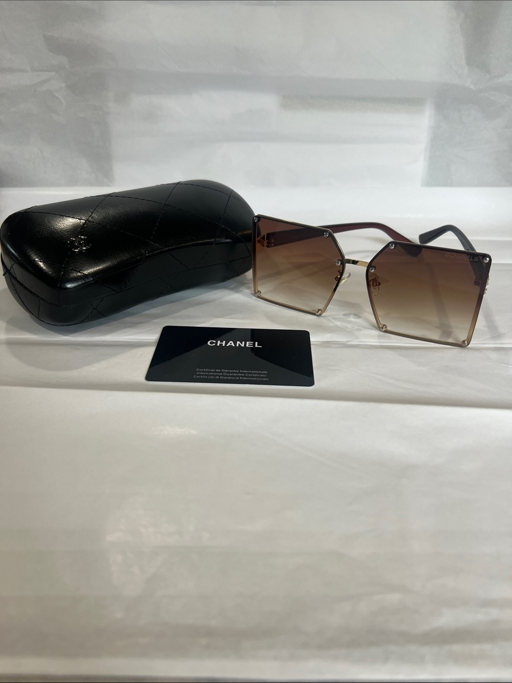 CHANEL Gradient Brown Square Frameless Sunglasses